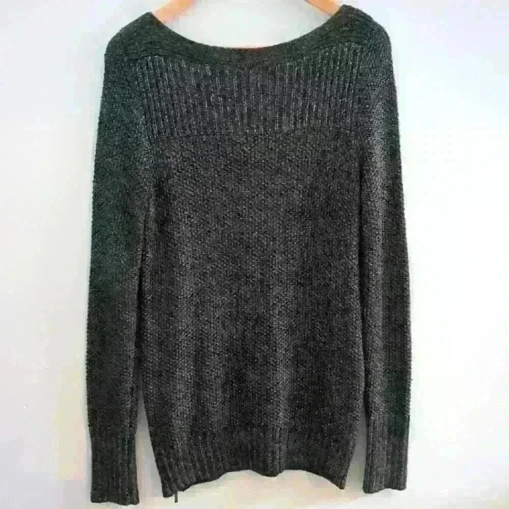 CALVIN KLEIN | Black/Grey Metallic Knitted Long  Sleeve Side Zipper Swea…
